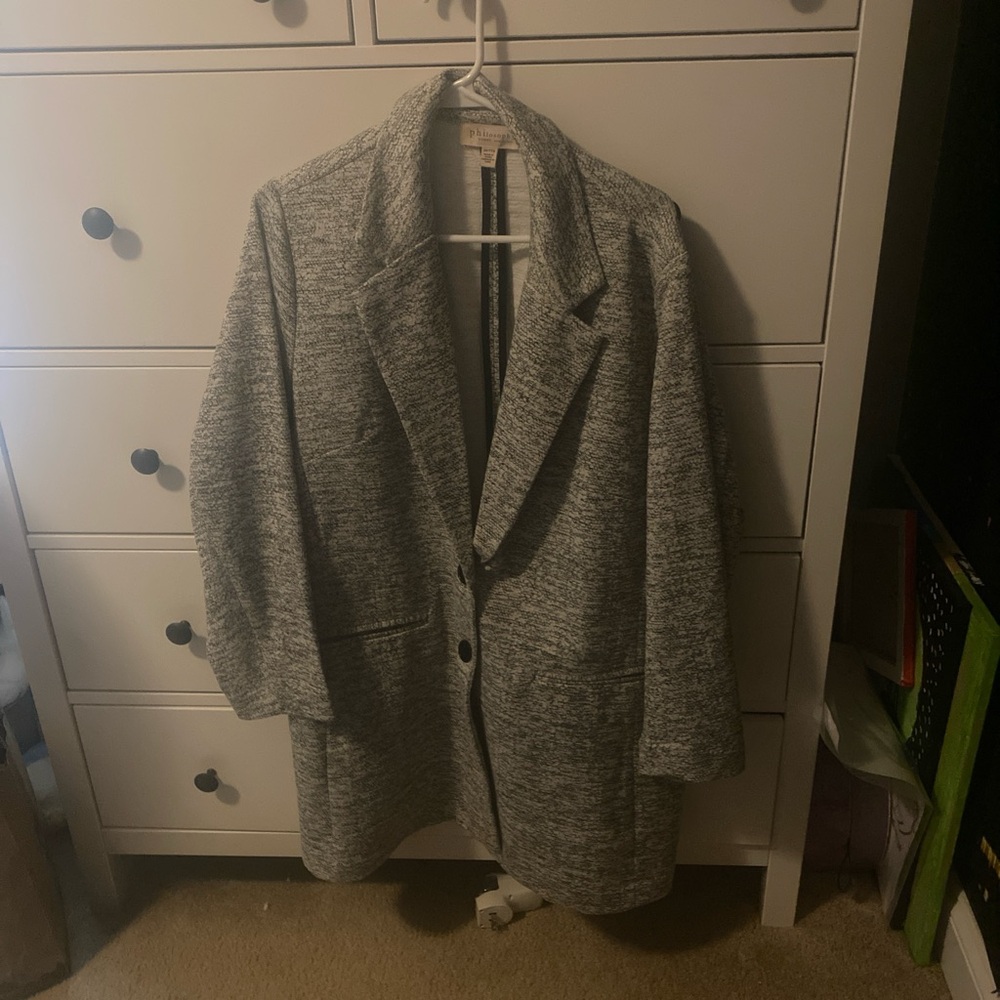 Gray and white blazer